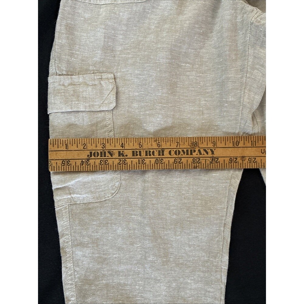 Nicole Miller Cargo Jogger Linen Pants Large Beige Tan Pull On Coastal Lagenlook - Picture 14 of 16